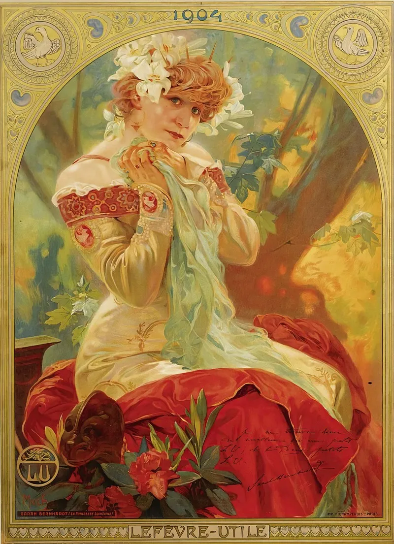 Lefevre Utile Sarah Bernhardt Wall Art by Alphonse Mucha - High-Resolution Digital Print