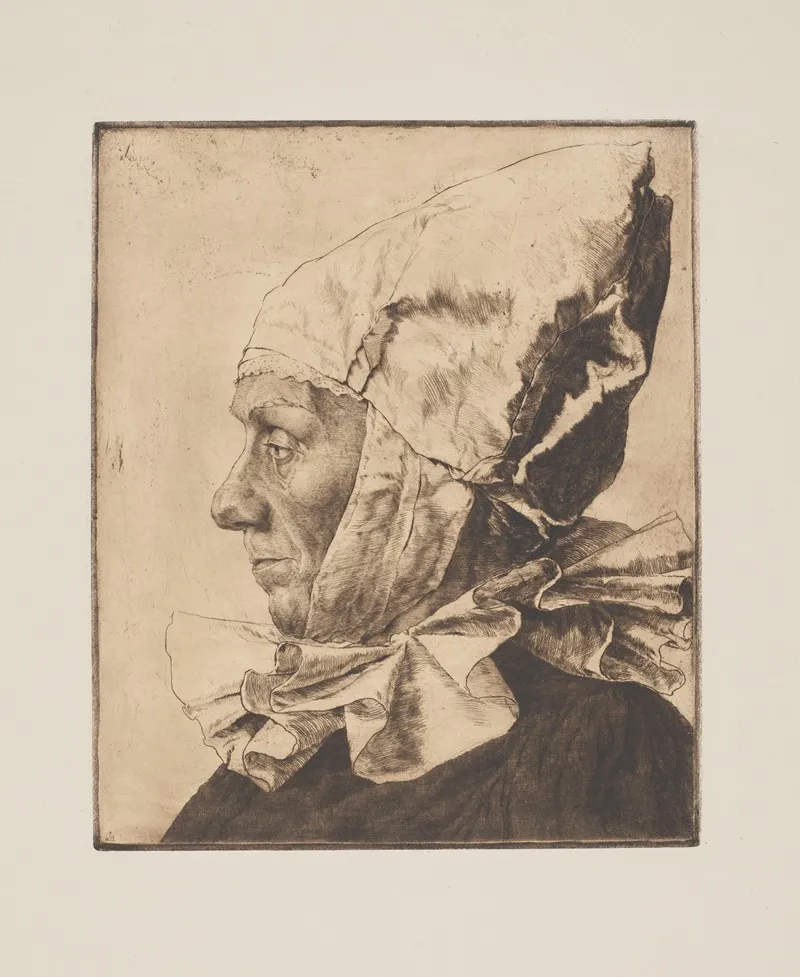 Left Profile Of A Woman In A High Cap And A White Collar Under Her Chin