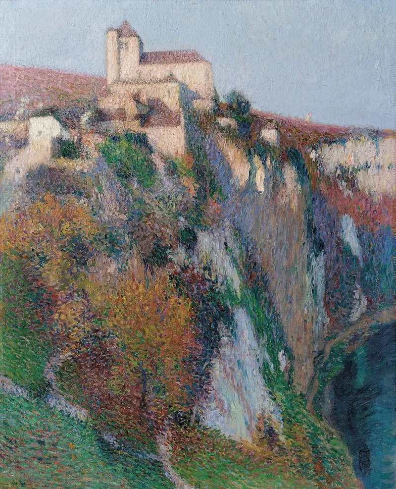 Leglise Saint Cirq Lapopie Perchee Sur La Falaise De La Boucle Du Lot Ciel Bleu Wall Art by Henri Martin - High-Resolution Digital Print