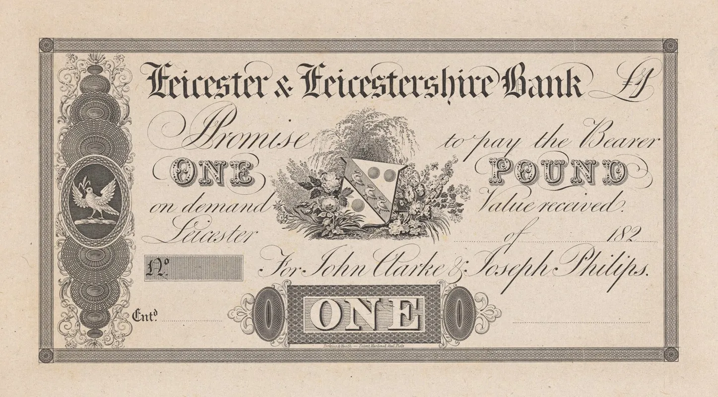 Leicester Leicestershire Bank One Pound Note Wall Art by Perkins &amp; Heath - High-Resolution Digital Print