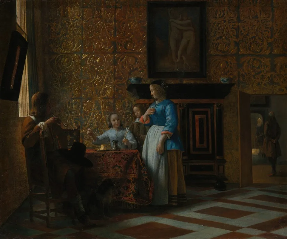 Leisure Time In An Elegant Setting Wall Art by Pieter De Hooch - High-Resolution Digital Print