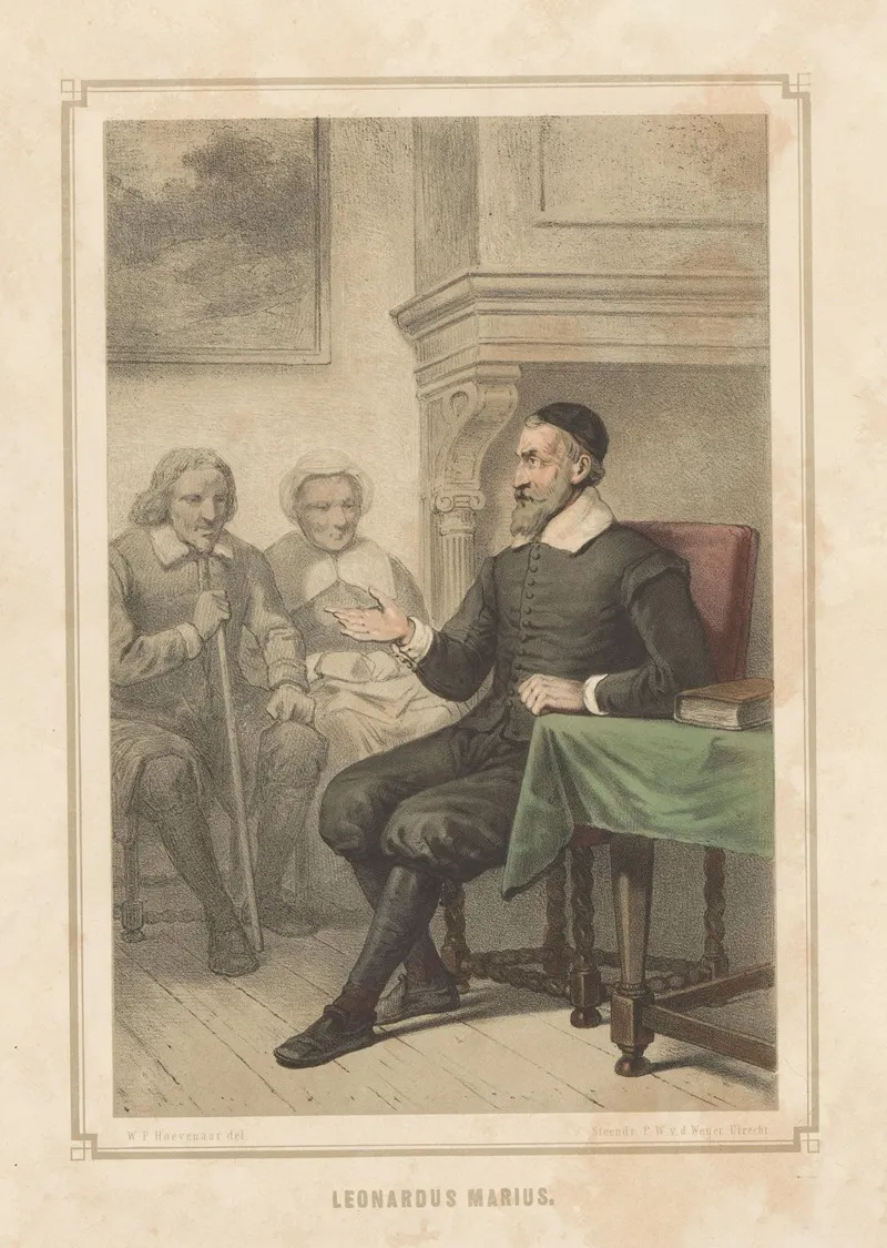 Leonardus Marius Van Der Goes Spreekt Een Man En Een Vrouw Toe Leonardus Marius Wall Art by Pieter Wilhelmus van de Weijer - High-Resolution Digital Print