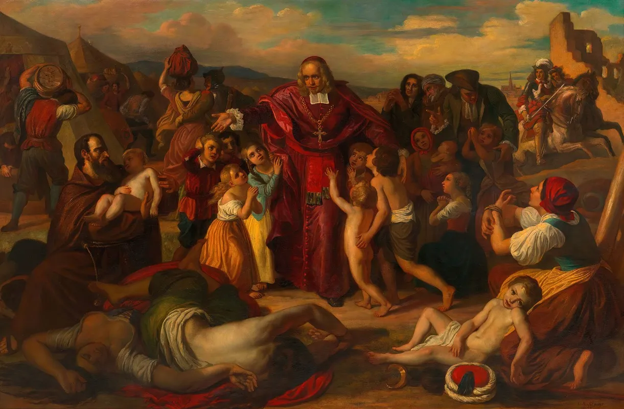 Leopold Graf Kollonitsch Fuhrt Nach Der Belagerung Wiens Im Jahr 1683 Die Kinder Der Ermordeten Christlichen Gefangenen Aus Dem Verlassenen Turkischen Lager Wall Art by Carl Rahl - High-Resolution Digital Print