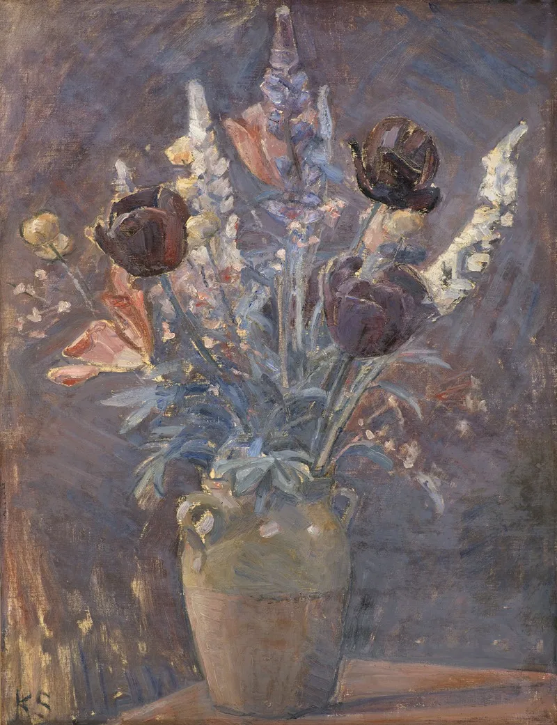Lervase Med Tulipaner Og Andre Blomster Wall Art by Karl Schou - High-Resolution Digital Print
