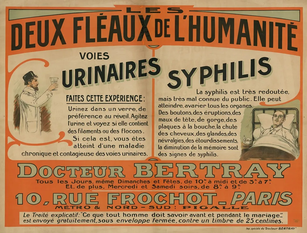 Les Deux Fleaux De Lhumanite Voies Urinaires Syphilis Wall Art by Imp spéciale du Docteur Bertray - High-Resolution Digital Print