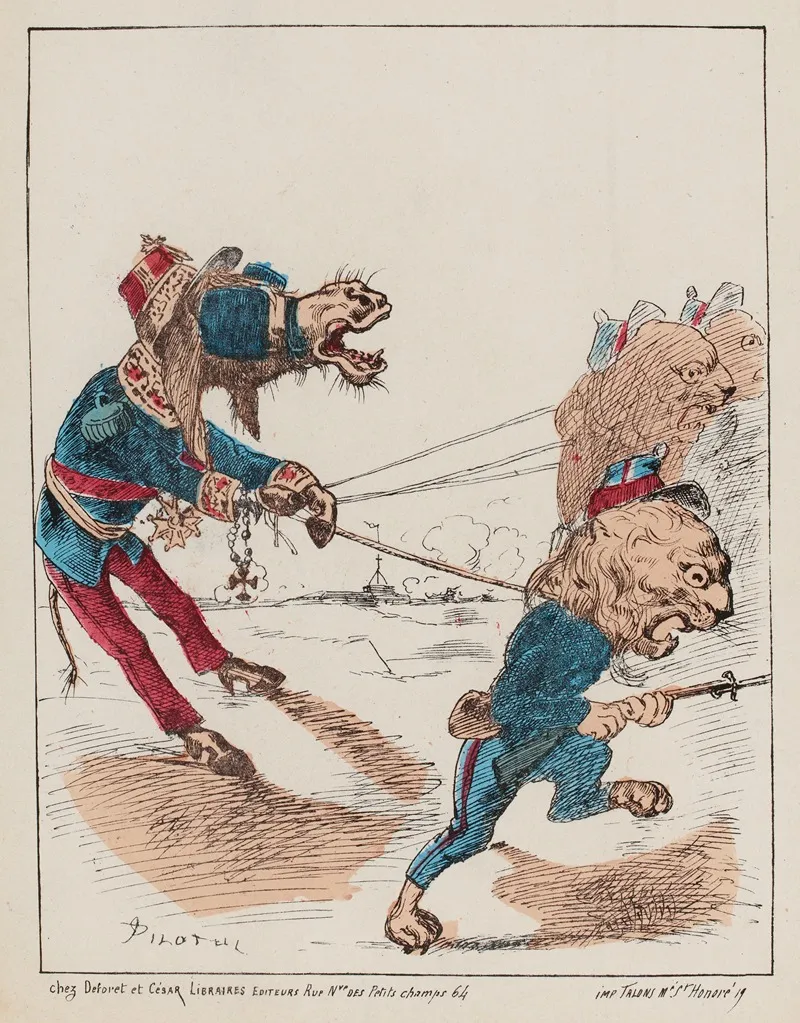Les Lions Retenus Par Lane Wall Art by Georges Pilotelle - High-Resolution Digital Print