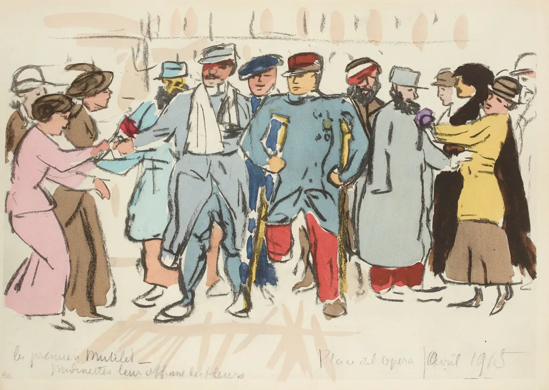 Les Premiers Mutiles Place De Lopera Avril 1915 Wall Art by Paul Goute - High-Resolution Digital Print