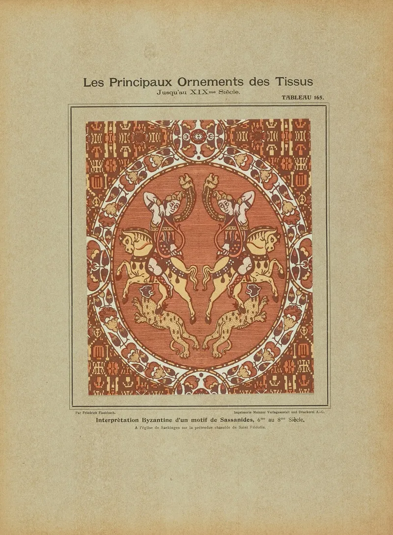 Les Principaux Ornaments Des Tissus Jusquau Xixme Siecle Pl 03 Wall Art by Friedrich Fischbach - High-Resolution Digital Print