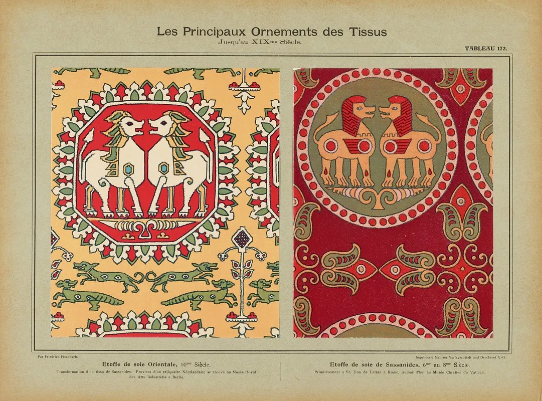 Les Principaux Ornaments Des Tissus Jusquau Xixme Siecle Pl 10 Wall Art by Friedrich Fischbach - High-Resolution Digital Print