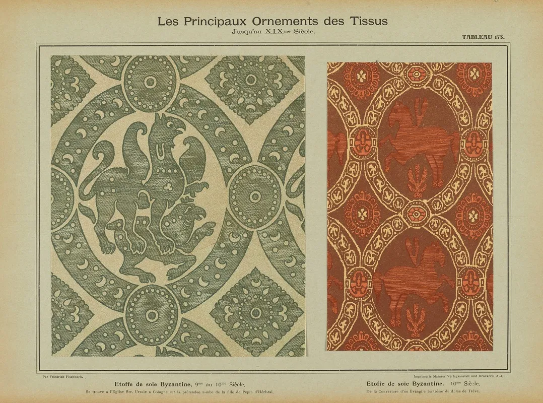 Les Principaux Ornaments Des Tissus Jusquau Xixme Siecle Pl 11 Wall Art by Friedrich Fischbach - High-Resolution Digital Print
