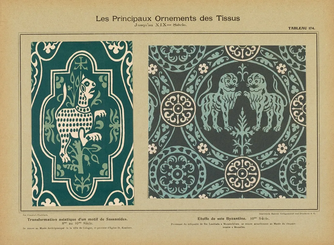 Les Principaux Ornaments Des Tissus Jusquau Xixme Siecle Pl 12 Wall Art by Friedrich Fischbach - High-Resolution Digital Print