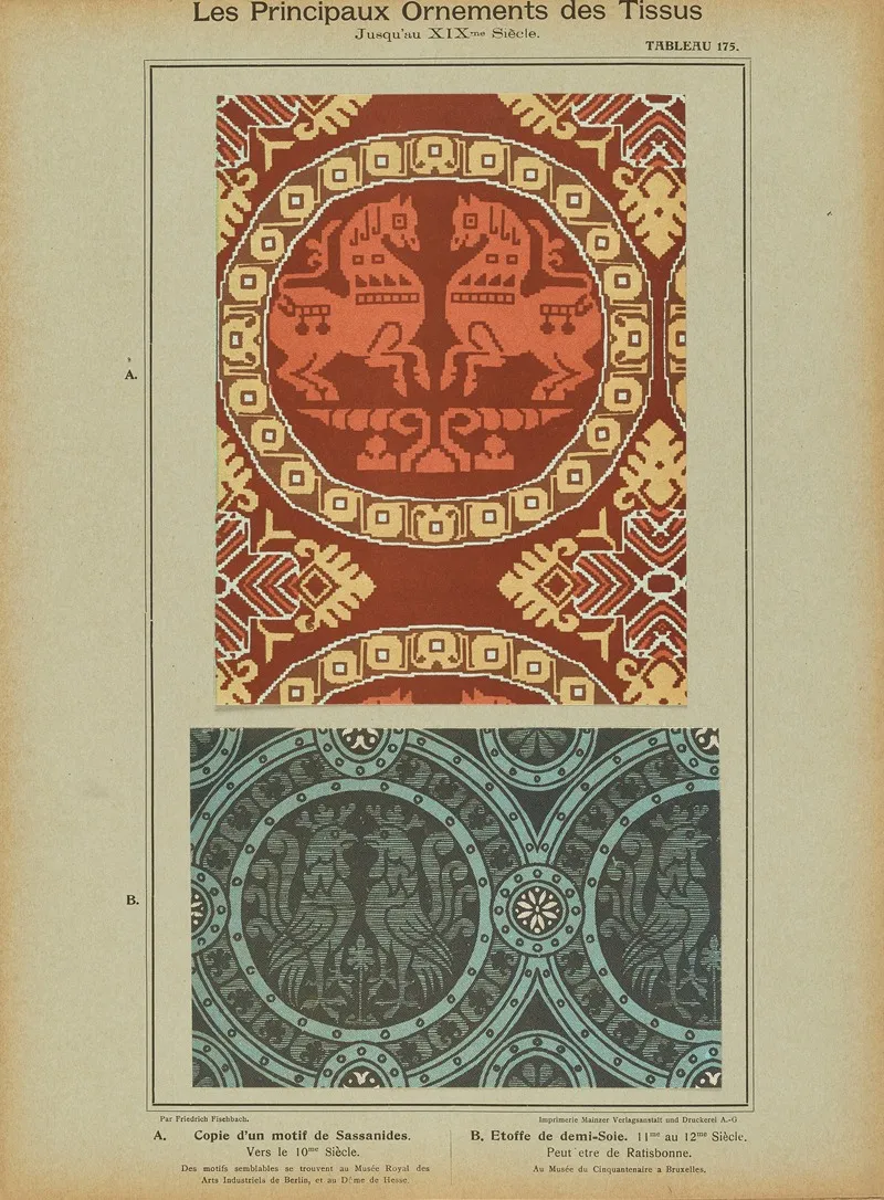 Les Principaux Ornaments Des Tissus Jusquau Xixme Siecle Pl 13 Wall Art by Friedrich Fischbach - High-Resolution Digital Print