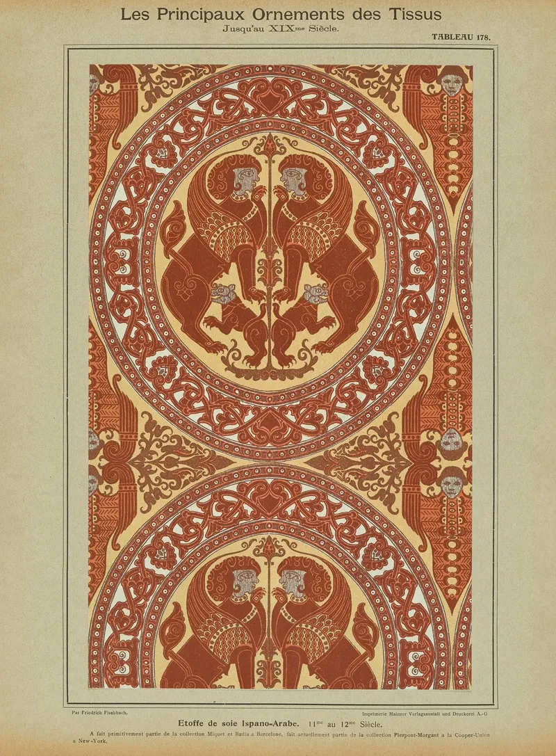 Les Principaux Ornaments Des Tissus Jusquau Xixme Siecle Pl 16 Wall Art by Friedrich Fischbach - High-Resolution Digital Print