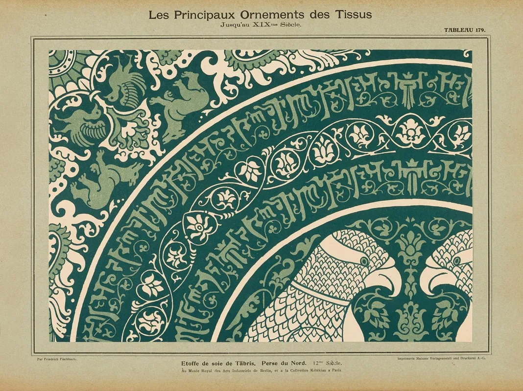 Les Principaux Ornaments Des Tissus Jusquau Xixme Siecle Pl 17 Wall Art by Friedrich Fischbach - High-Resolution Digital Print