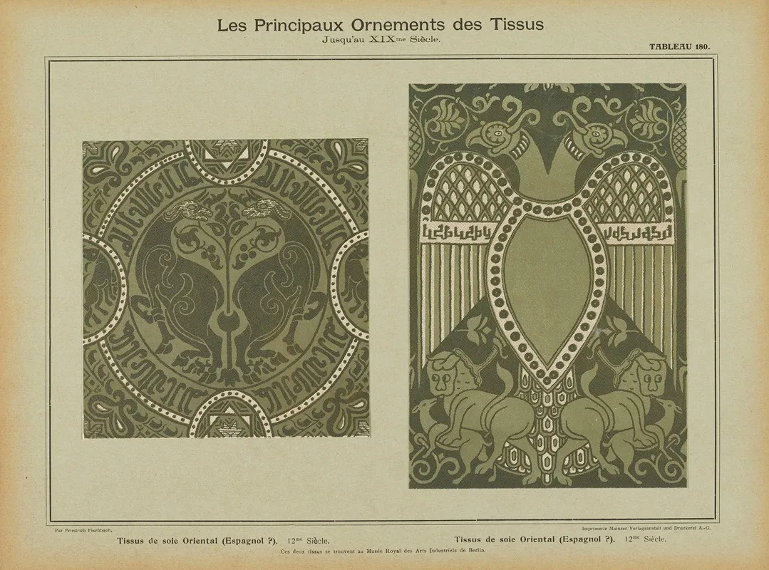 Les Principaux Ornaments Des Tissus Jusquau Xixme Siecle Pl 18 Wall Art by Friedrich Fischbach - High-Resolution Digital Print