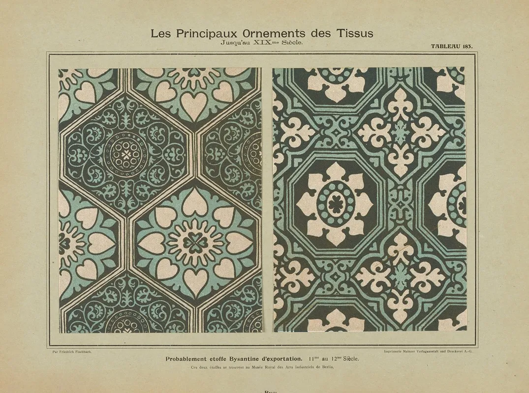 Les Principaux Ornaments Des Tissus Jusquau Xixme Siecle Pl 21 Wall Art by Friedrich Fischbach - High-Resolution Digital Print
