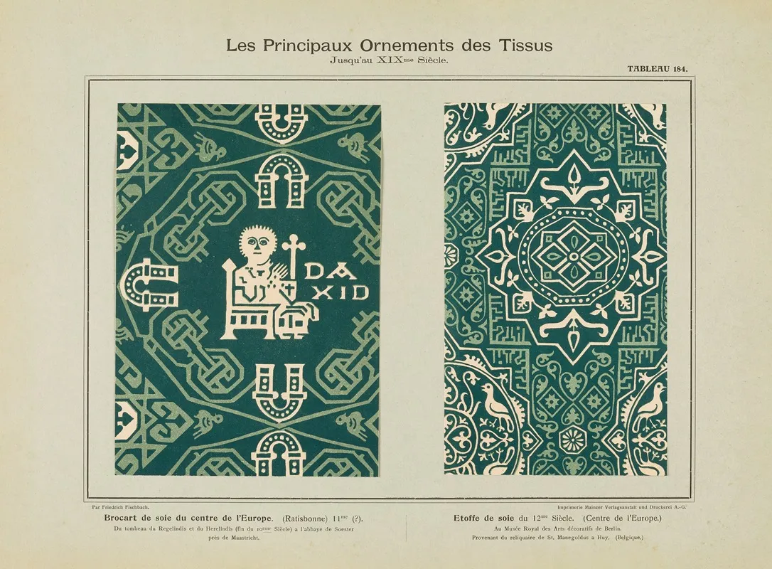 Les Principaux Ornaments Des Tissus Jusquau Xixme Siecle Pl 22 Wall Art by Friedrich Fischbach - High-Resolution Digital Print
