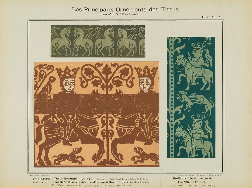 Les Principaux Ornaments Des Tissus Jusquau Xixme Siecle Pl 23 Wall Art by Friedrich Fischbach - High-Resolution Digital Print
