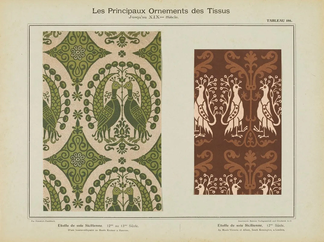 Les Principaux Ornaments Des Tissus Jusquau Xixme Siecle Pl 24 Wall Art by Friedrich Fischbach - High-Resolution Digital Print