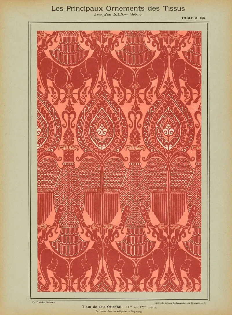 Les Principaux Ornaments Des Tissus Jusquau Xixme Siecle Pl 26 Wall Art by Friedrich Fischbach - High-Resolution Digital Print