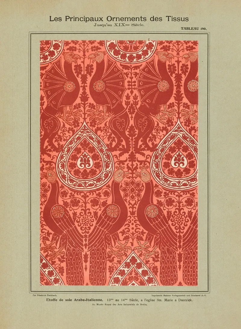 Les Principaux Ornaments Des Tissus Jusquau Xixme Siecle Pl 28 Wall Art by Friedrich Fischbach - High-Resolution Digital Print