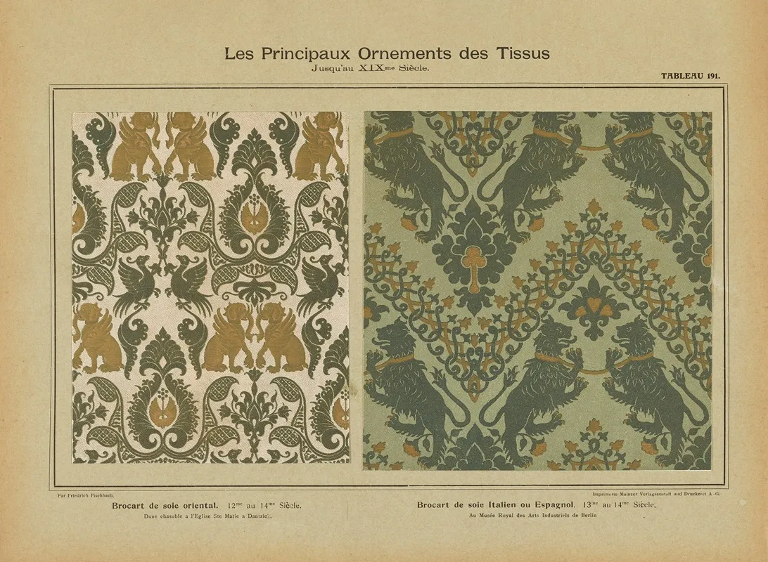 Les Principaux Ornaments Des Tissus Jusquau Xixme Siecle Pl 29 Wall Art by Friedrich Fischbach - High-Resolution Digital Print