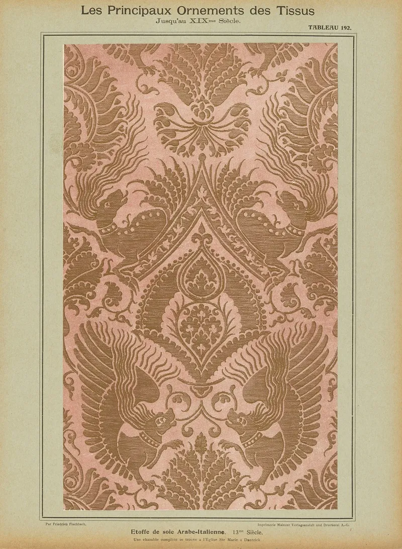 Les Principaux Ornaments Des Tissus Jusquau Xixme Siecle Pl 30 Wall Art by Friedrich Fischbach - High-Resolution Digital Print
