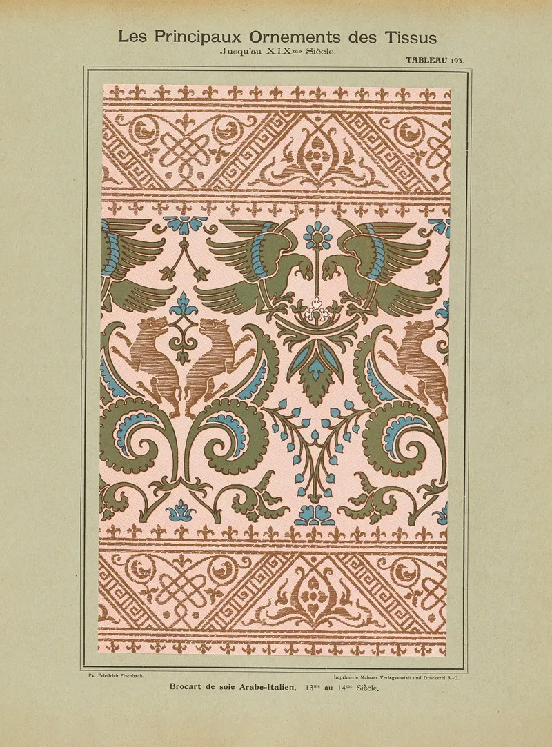 Les Principaux Ornaments Des Tissus Jusquau Xixme Siecle Pl 31 Wall Art by Friedrich Fischbach - High-Resolution Digital Print