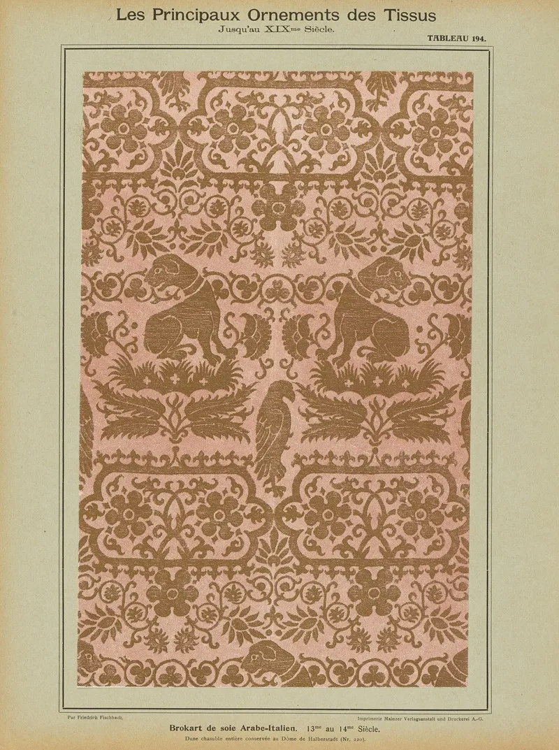 Les Principaux Ornaments Des Tissus Jusquau Xixme Siecle Pl 32 Wall Art by Friedrich Fischbach - High-Resolution Digital Print