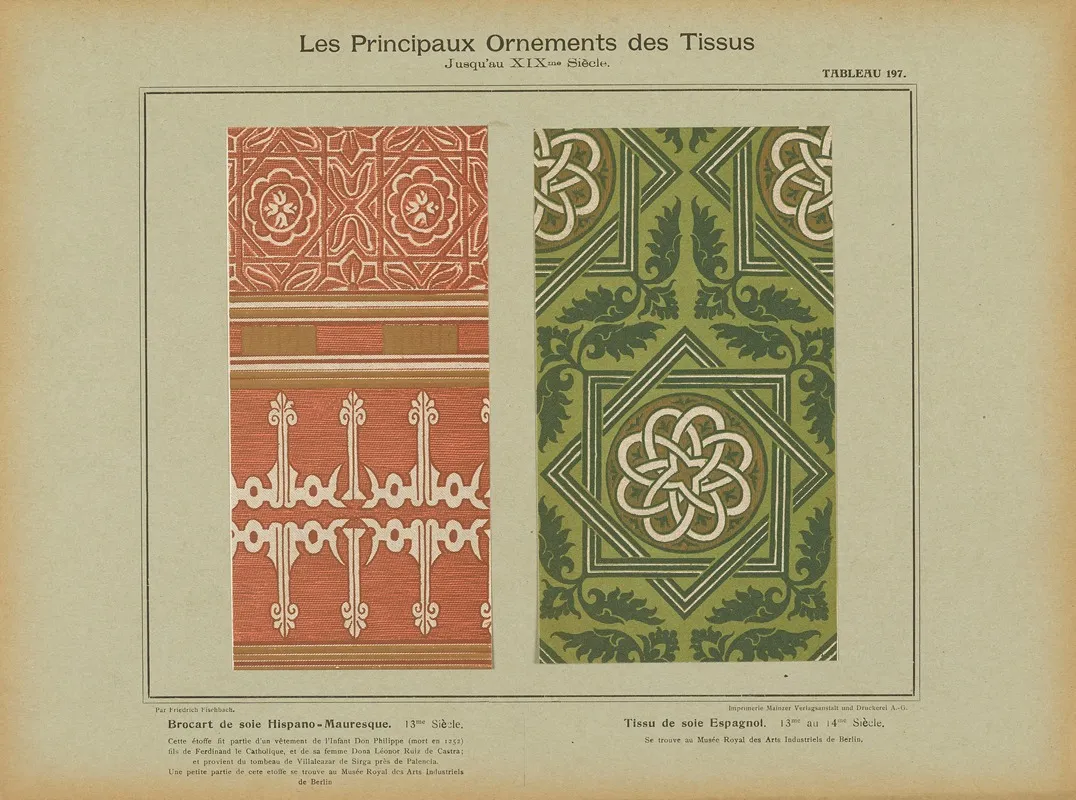 Les Principaux Ornaments Des Tissus Jusquau Xixme Siecle Pl 35 Wall Art by Friedrich Fischbach - High-Resolution Digital Print