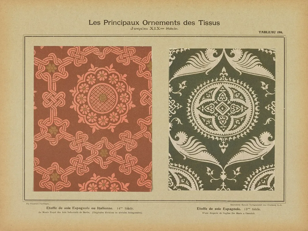 Les Principaux Ornaments Des Tissus Jusquau Xixme Siecle Pl 36 Wall Art by Friedrich Fischbach - High-Resolution Digital Print