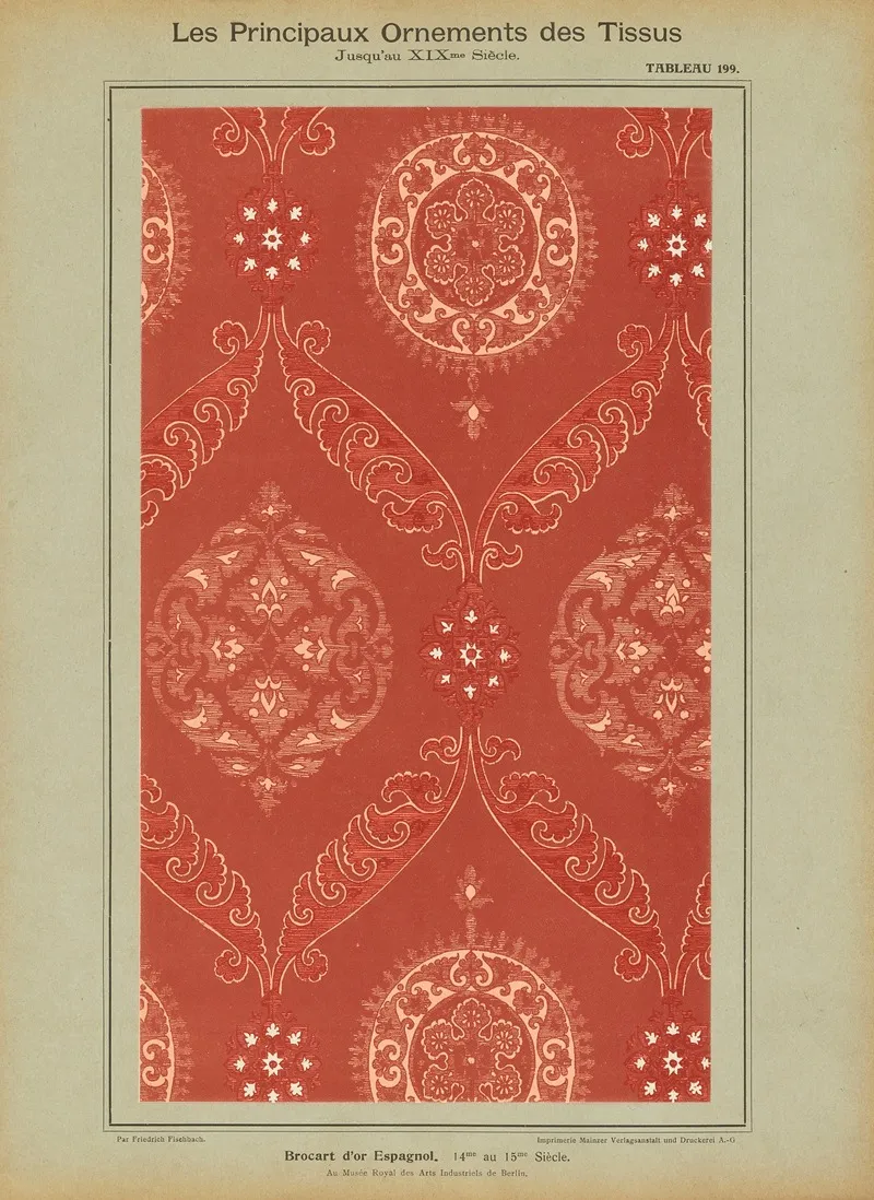 Les Principaux Ornaments Des Tissus Jusquau Xixme Siecle Pl 37 Wall Art by Friedrich Fischbach - High-Resolution Digital Print