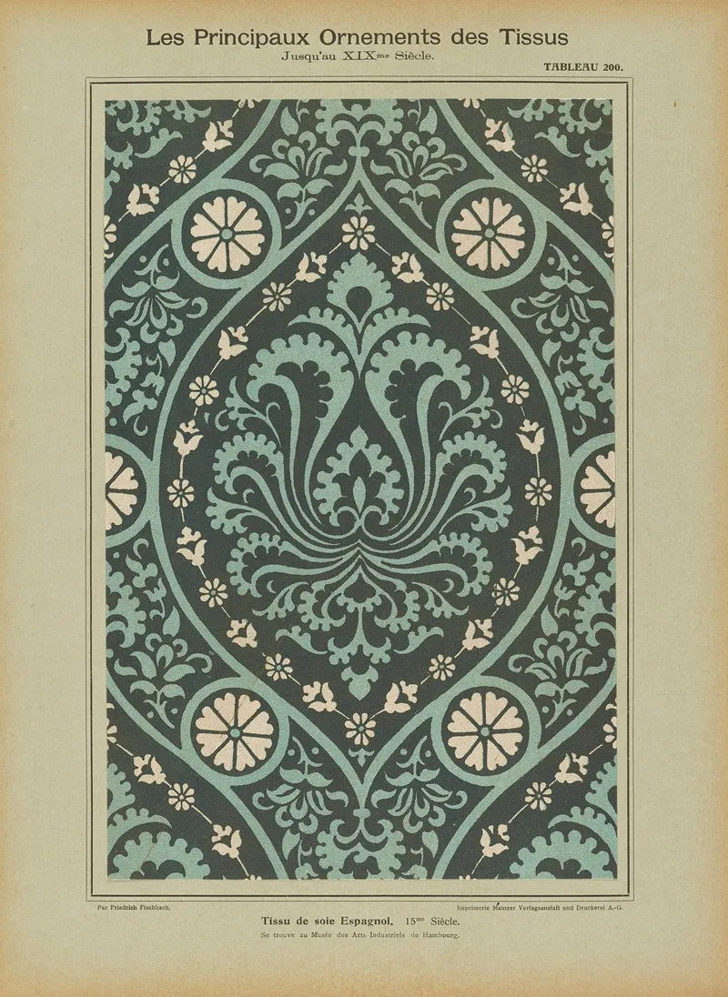 Les Principaux Ornaments Des Tissus Jusquau Xixme Siecle Pl 38 Wall Art by Friedrich Fischbach - High-Resolution Digital Print