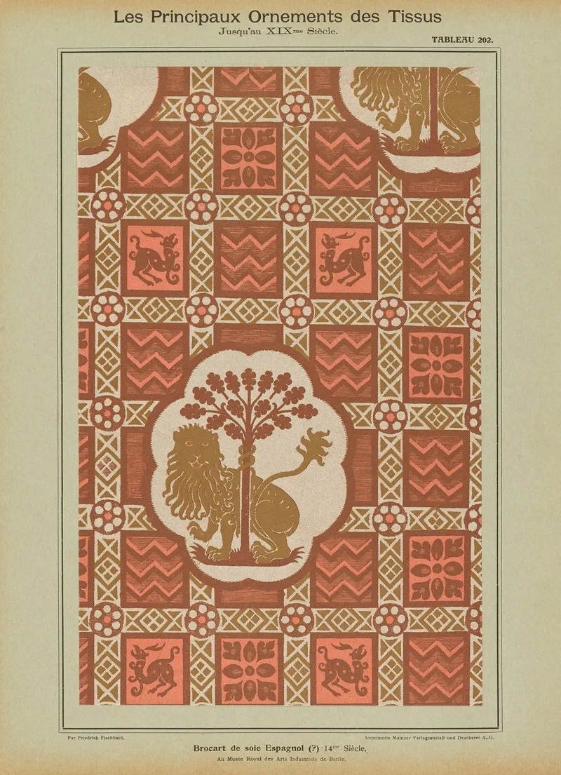 Les Principaux Ornaments Des Tissus Jusquau Xixme Siecle Pl 40 Wall Art by Friedrich Fischbach - High-Resolution Digital Print