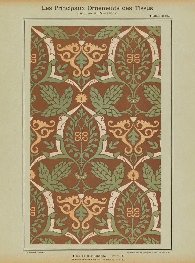 Les Principaux Ornaments Des Tissus Jusquau Xixme Siecle Pl 42 Wall Art by Friedrich Fischbach - High-Resolution Digital Print