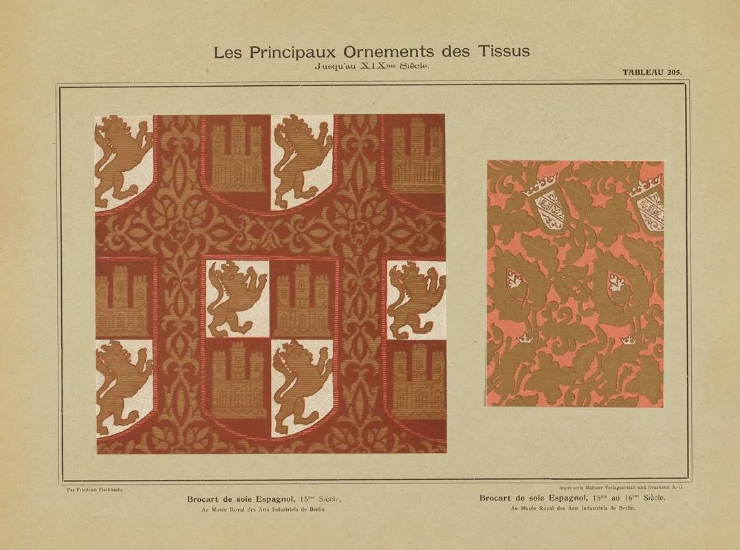 Les Principaux Ornaments Des Tissus Jusquau Xixme Siecle Pl 43 Wall Art by Friedrich Fischbach - High-Resolution Digital Print