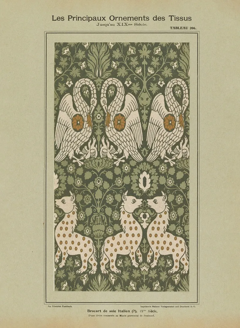 Les Principaux Ornaments Des Tissus Jusquau Xixme Siecle Pl 44 Wall Art by Friedrich Fischbach - High-Resolution Digital Print