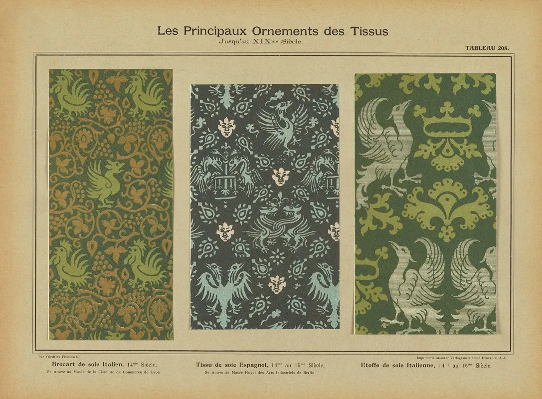 Les Principaux Ornaments Des Tissus Jusquau Xixme Siecle Pl 46 Wall Art by Friedrich Fischbach - High-Resolution Digital Print