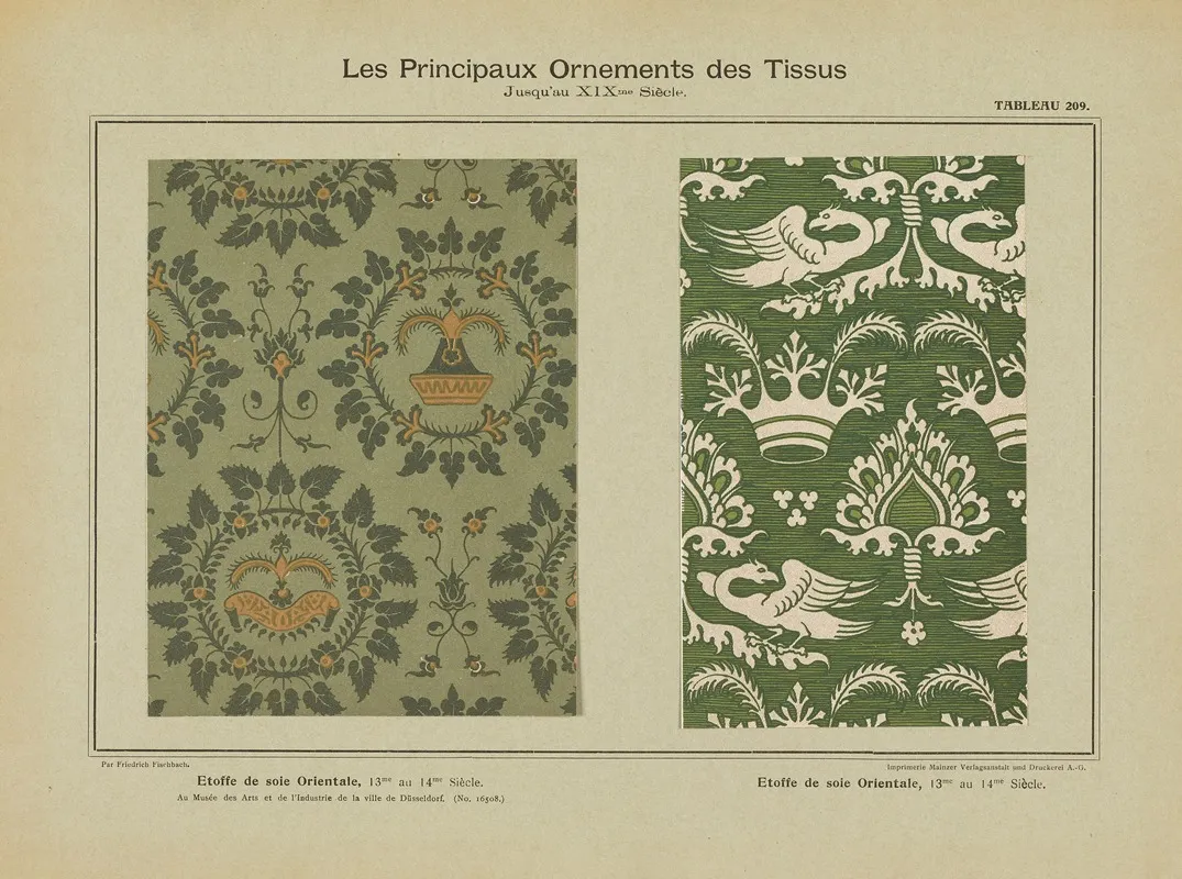 Les Principaux Ornaments Des Tissus Jusquau Xixme Siecle Pl 47 Wall Art by Friedrich Fischbach - High-Resolution Digital Print