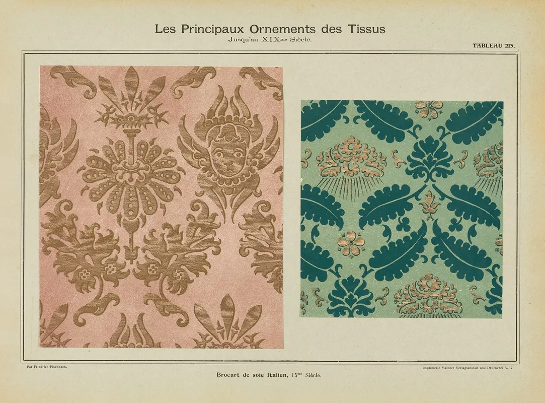 Les Principaux Ornaments Des Tissus Jusquau Xixme Siecle Pl 51 Wall Art by Friedrich Fischbach - High-Resolution Digital Print