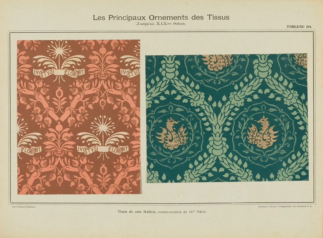 Les Principaux Ornaments Des Tissus Jusquau Xixme Siecle Pl 52 Wall Art by Friedrich Fischbach - High-Resolution Digital Print