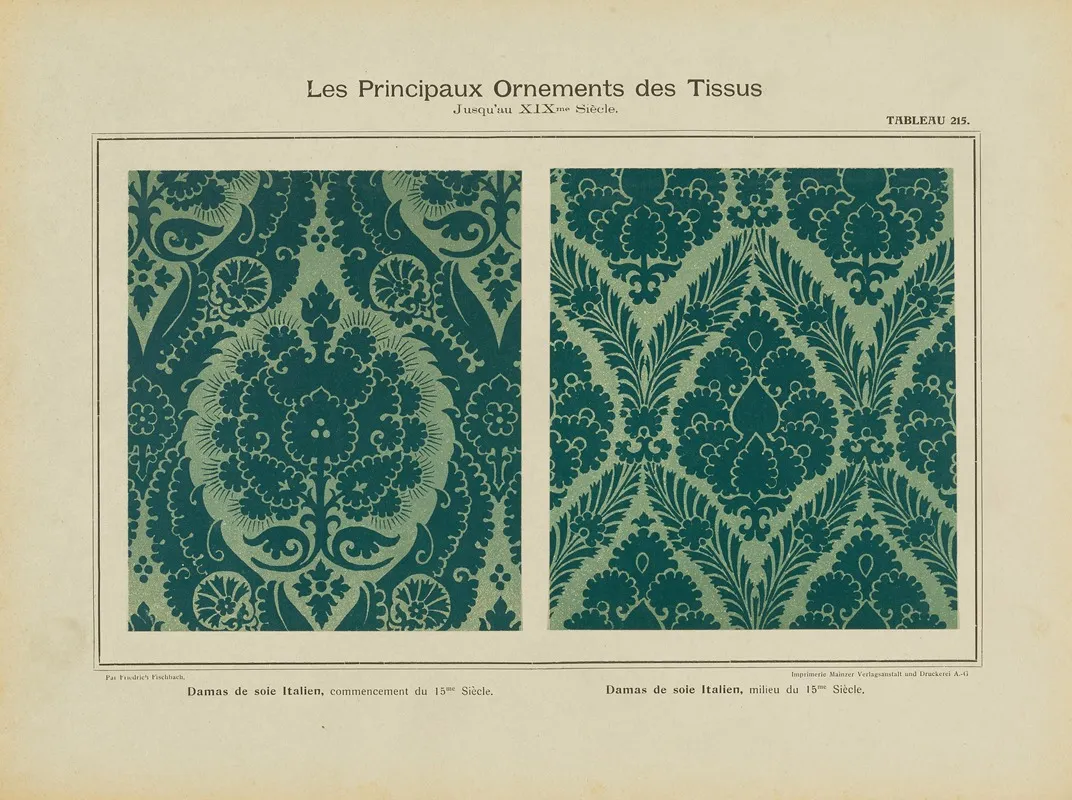 Les Principaux Ornaments Des Tissus Jusquau Xixme Siecle Pl 53 Wall Art by Friedrich Fischbach - High-Resolution Digital Print