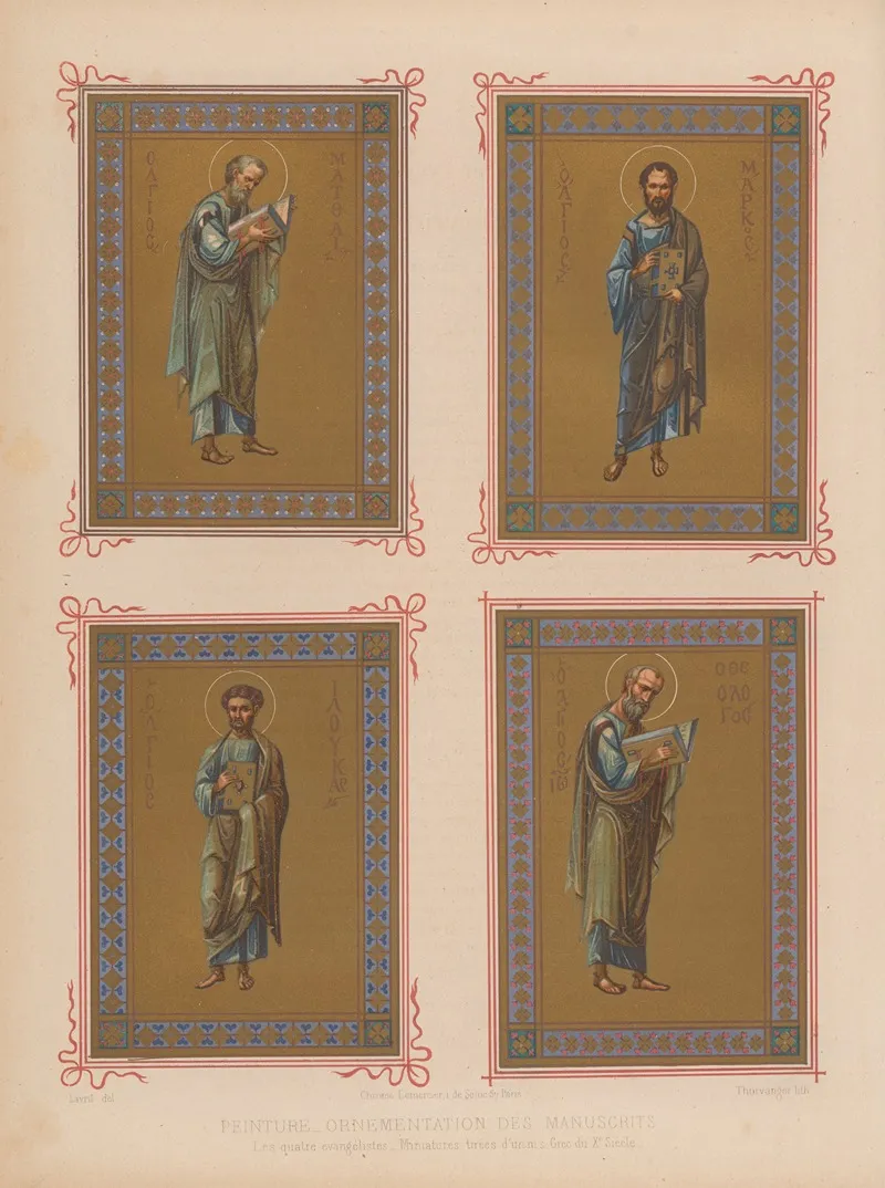 Les Quatre Evangelistes Miniatures Tirees Dun Ms Grec Du Xe Siecle Wall Art by Joseph Rose Lemercier - High-Resolution Digital Print