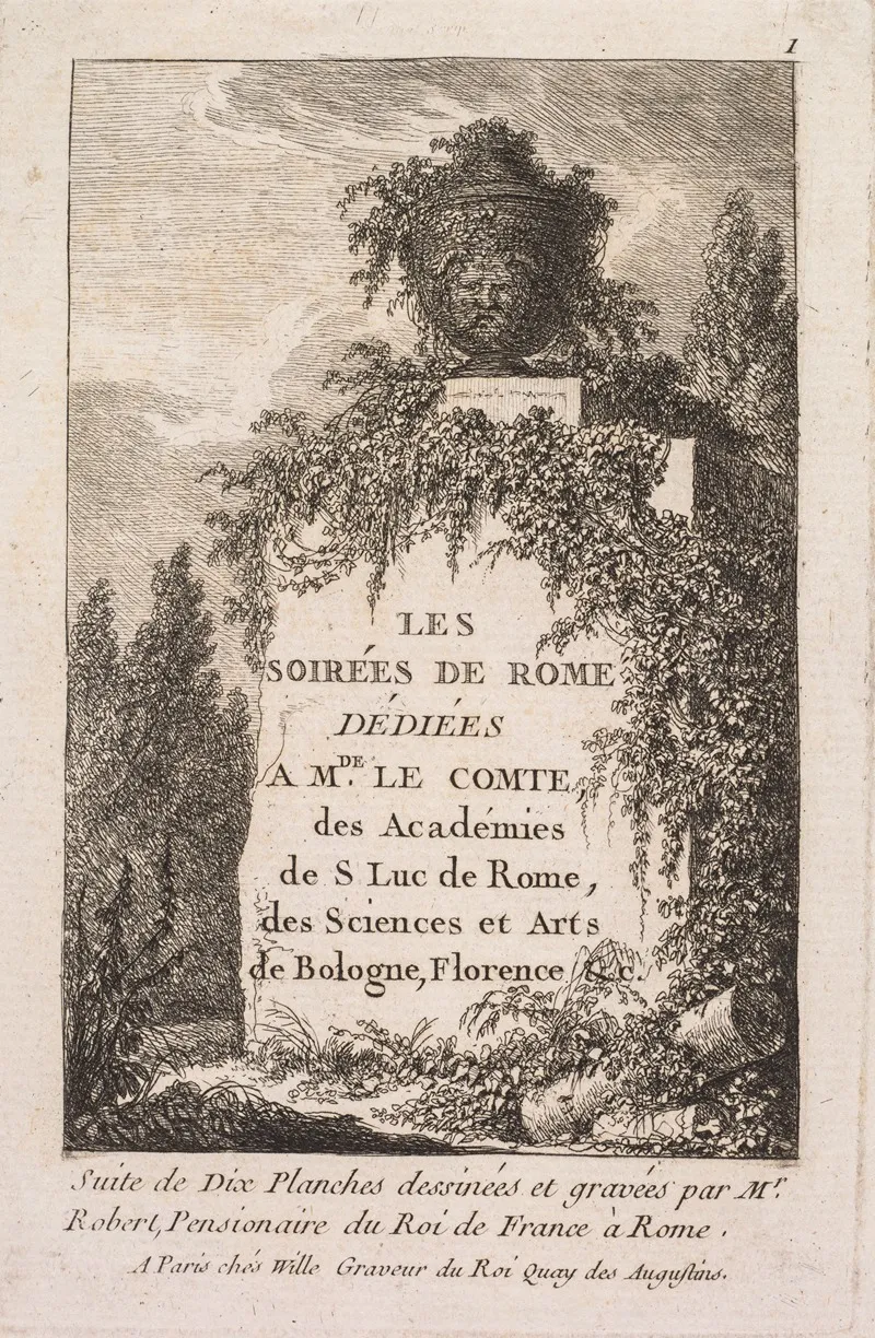 Les Soirees De Rome Title Page Wall Art by Hubert Robert - High-Resolution Digital Print