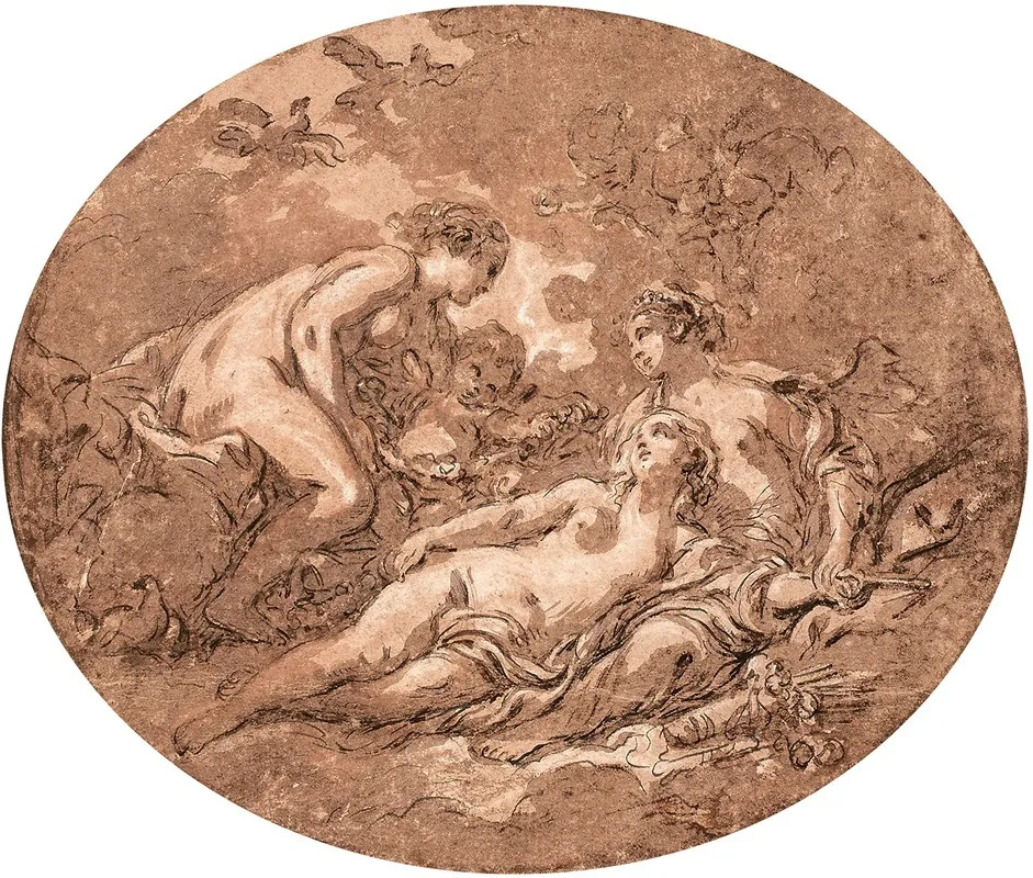 Les Trois Graces Et Lamour Wall Art by François Boucher - High-Resolution Digital Print