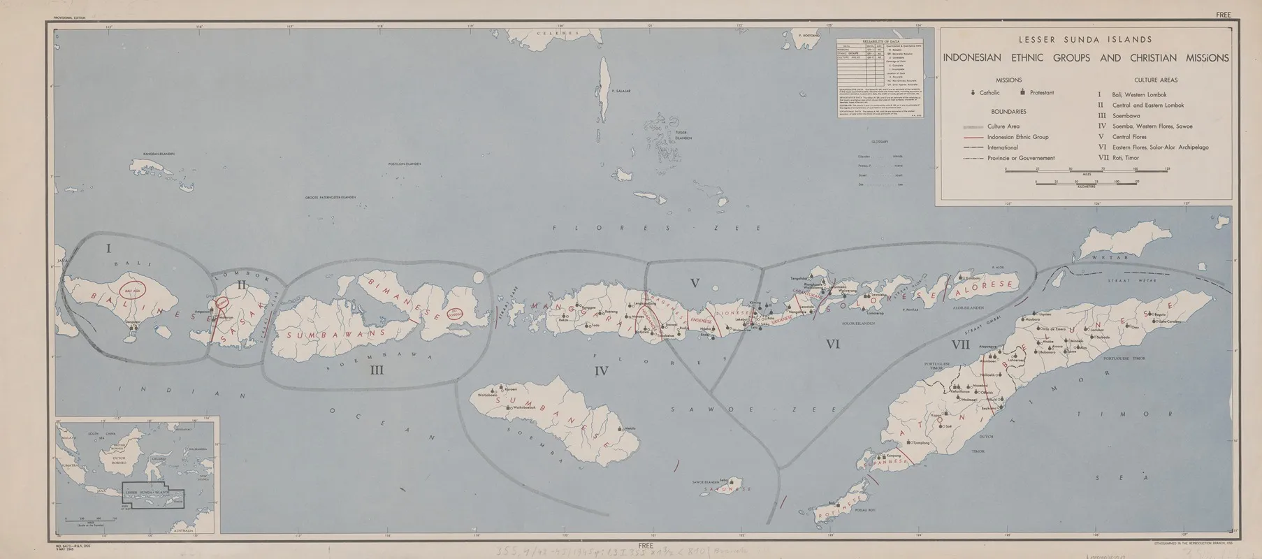 Lesser Sunda Islands Indonesian Ethnic Groups And Christian Missions Wall Art by Office of Strategic Services - High-Resolution Digital Print