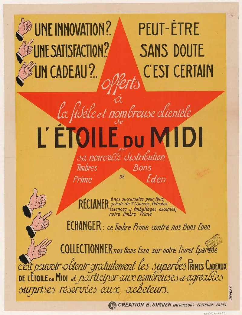 Letoile Du Midi Distribution Timbres Prime Et Bons Eden Wall Art by Imp. B. Sirven - High-Resolution Digital Print