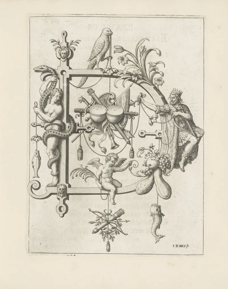 Letter D With King David Wall Art by Johann Theodor de Bry - High-Resolution Digital Print