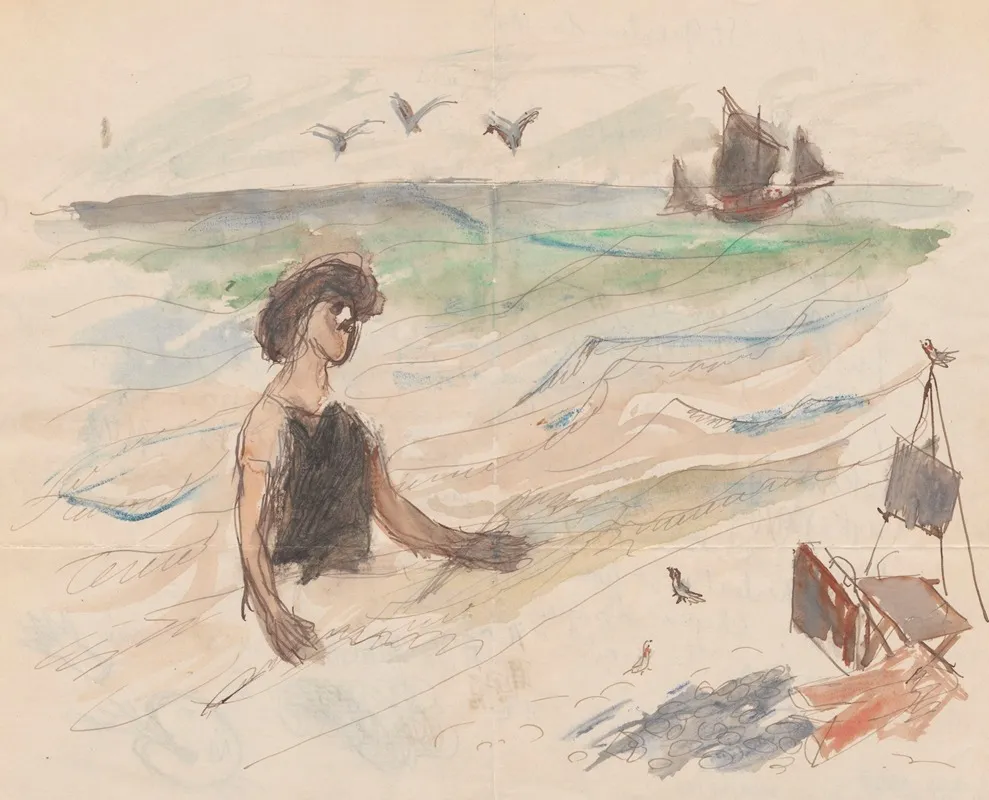 Letter To Maria Mickiewiczowna With A Drawing Self Portrait Of The Artist Bathing In The