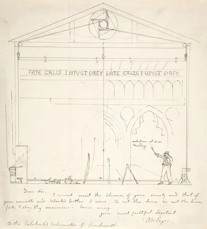 Letter With Sketch Of Artist Painting Stage Scenery Wall Art by Augustus Pugin - High-Resolution Digital Print